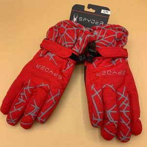 New Spyder Men’s Red Logo Insulated Ski Winter Snow Gloves size S/M